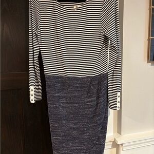 Anthropologie Striped Black and Navy Long Sleeve Dress
